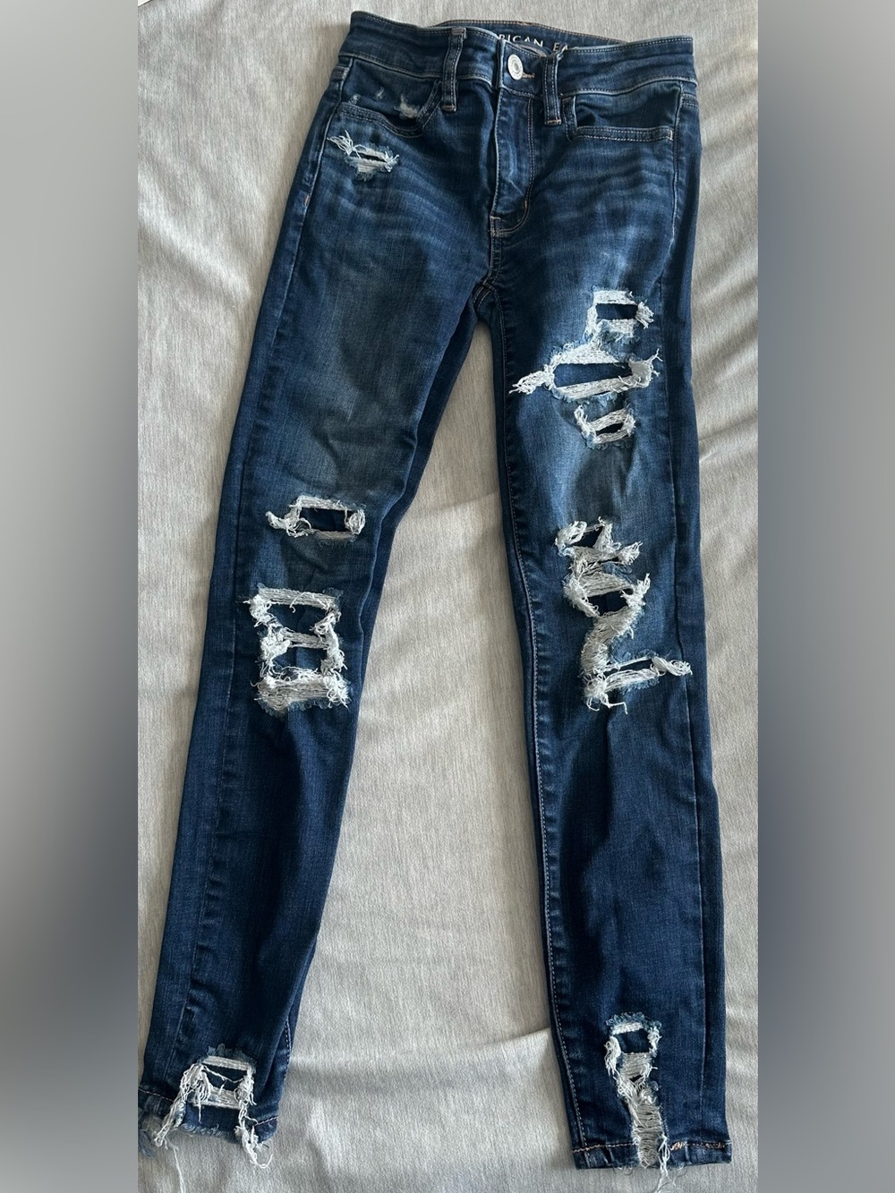 American Eagle Outfitters Dark Blue Distressed Skinny Jeans